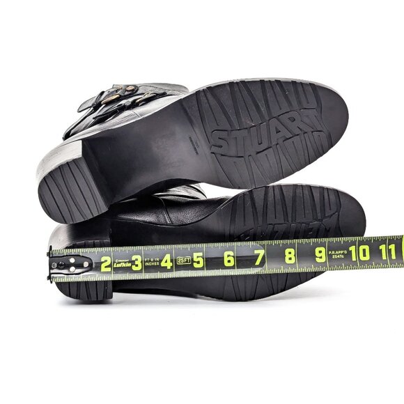 Stuart Weitzman Women Black Dallas Strap Buckle Heel Ankle Boots size 10.5 - Picture 5 of 7